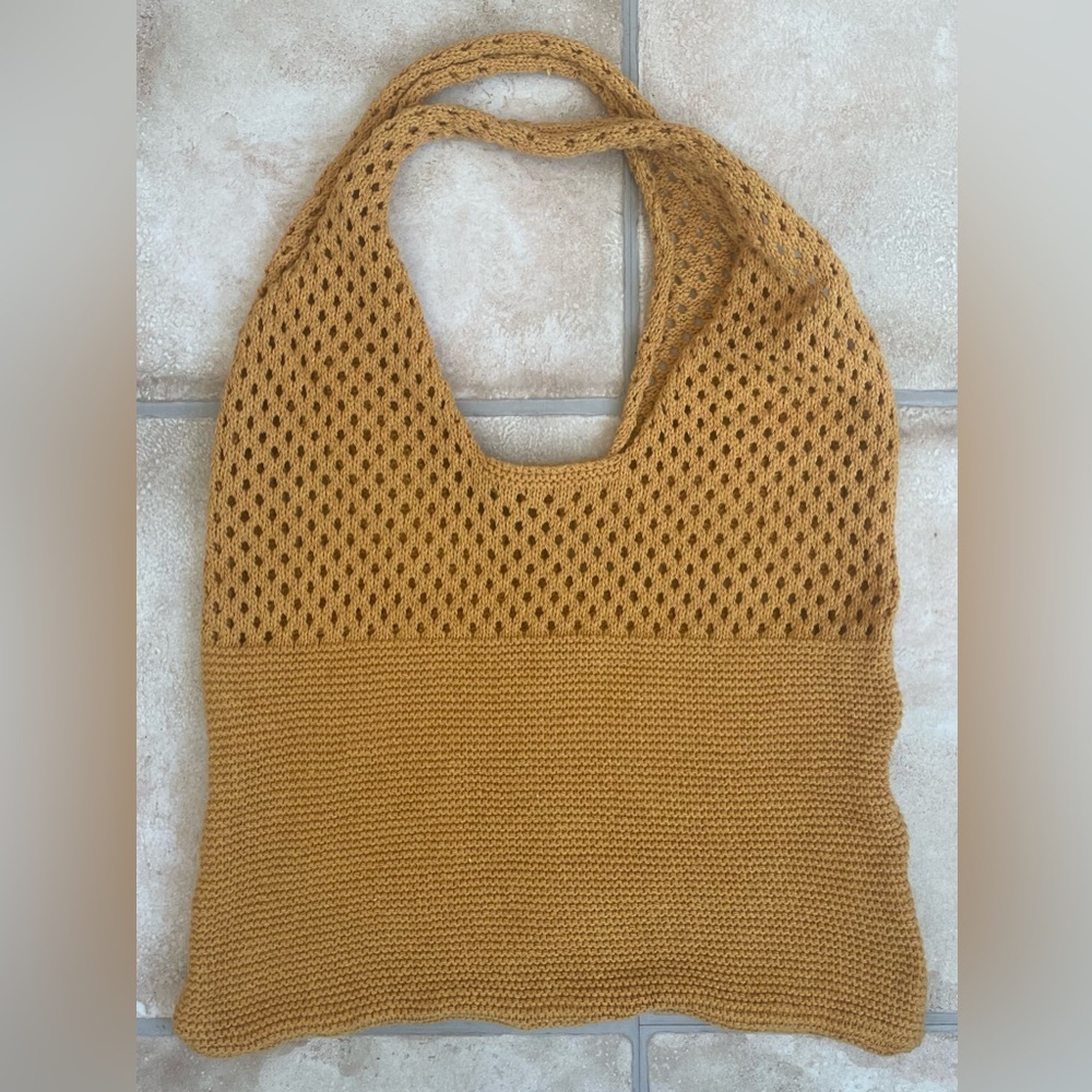 Mustard colored crocheted tote/shoulder bag